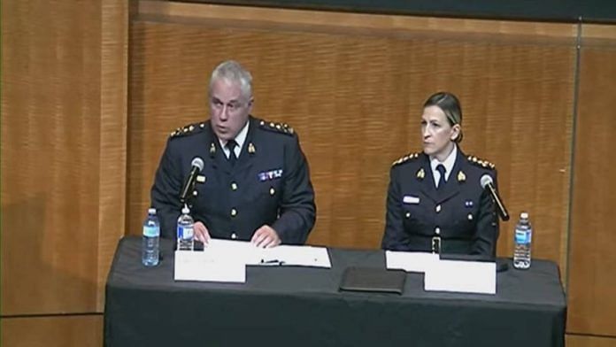 RCMP Commissioner Michael Duheme and Assistant Commissioner Brigitte Gauvin at the press conference Monday | YouTube screenshot