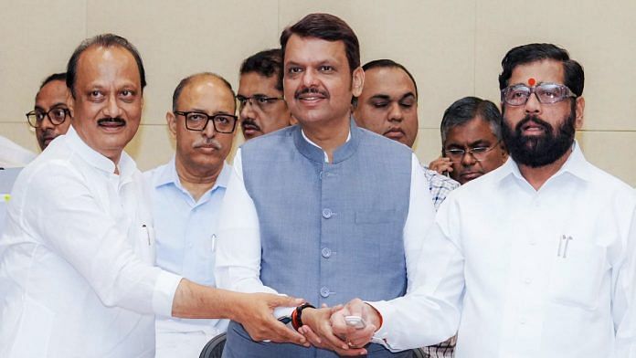 Maharashtra Chief Minister Eknath Shinde with State Deputy Chief Ministers Devendra Fadnavis and Ajit Pawar | ANI