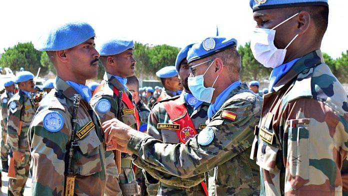 The Indian battalion being awarded medals at UNIFIL, in Naqoura, Lebanon, in 2021 | ANI