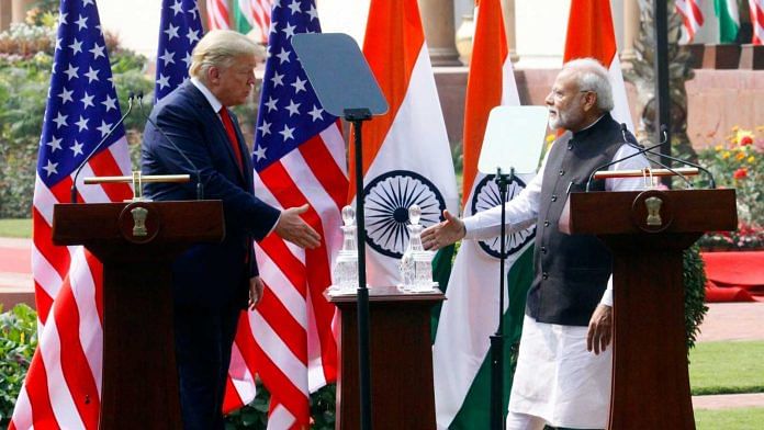 File photo of Donald Trump and Prime Minister Narendra Modi in New Delhi | Photo: Praveen Jain/ThePrint