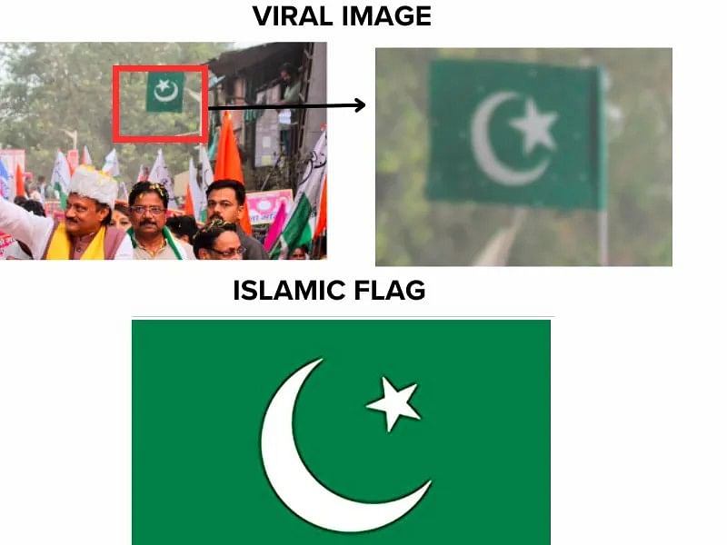 Screenshot of the viral image highlighting the green flag and the Islamic flag. (Source: X/Modified by Logically Facts)