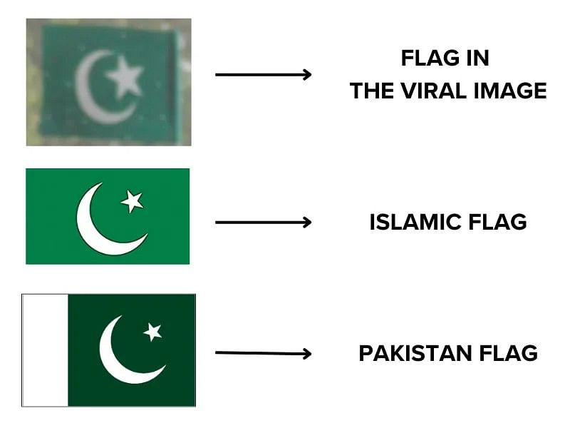 Comparison of the image of the flag in the viral image, the Islamic flag with the Pakistani flag. (Source: X/Britannica/Wikimedia Commons)