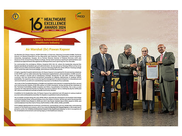 Rus Education Celebrates Lifetime Achievement Award for Air Marshal (Dr.) Pawan Kapoor (Retd.) AVSM, VSM & Bar at 16th FICCI Healthcare Excellence Awards 2024