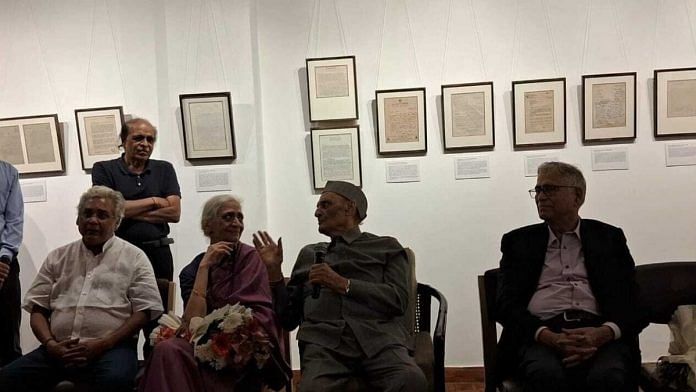 Karan Singh (third from left) at the inauguration of 'The Written Canvas: Letters to Keshav Malik from Artists and Thinkers' | Photo: Sonika Kumar, ThePrint