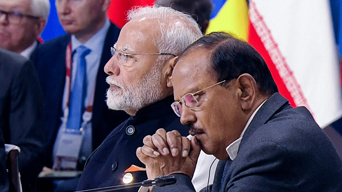 Prime Minister Narendra Modi and National Security Advisor (NSA) Ajit Doval at the Plenary Session of the BRICS Summit, at Kazan Expo Center, in Kazan, Russia on 23 October 2024 | ANI