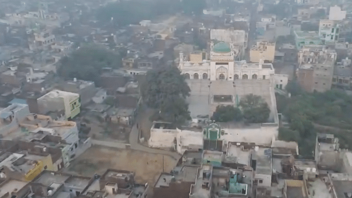 Drone visuals from Uttar Pradesh's Sambhal where an incident of stone pelting took place when a survey team arrived to conduct a survey of Shahi Jama Masjid. | X\@ANI