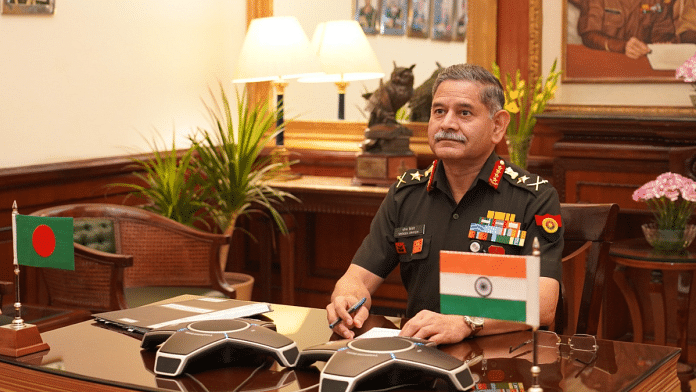 Indian Army chief General Upendra Dwivedi during his interaction with his Bangladesh counterpart on Wednesday | X/@adgpi