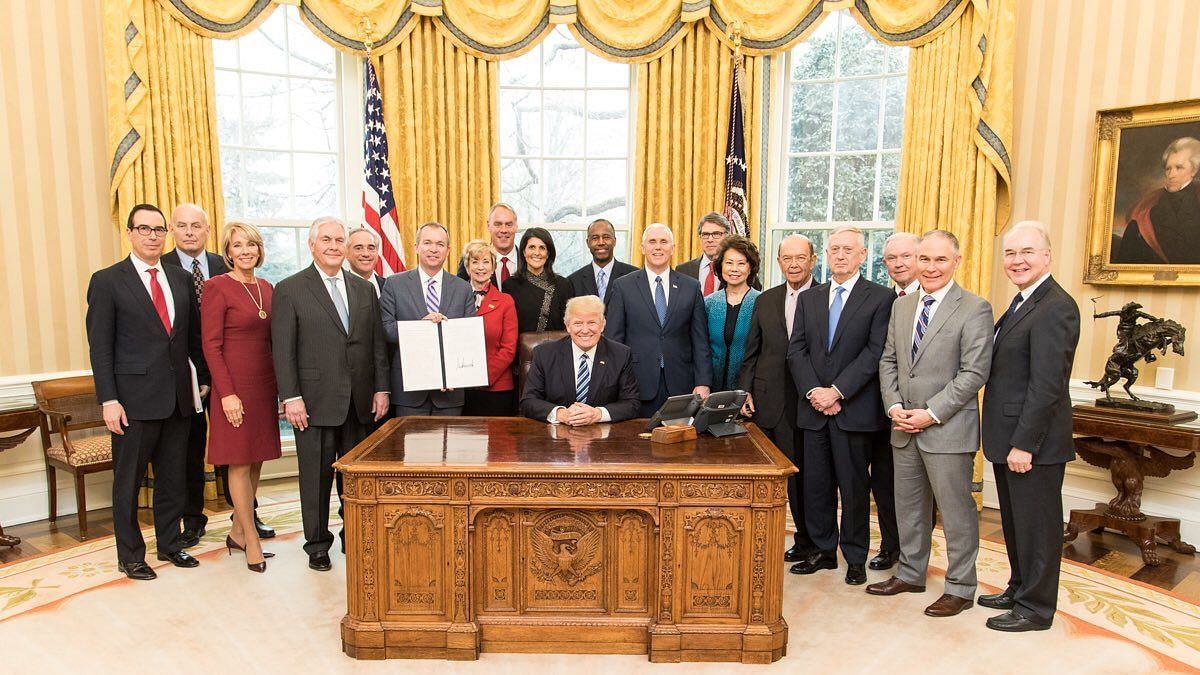 A file photo of Donald Trump's first Cabinet, including Mike Pence and many others who have, over the years, spoken out against him | Photo: Wikimedia Commons