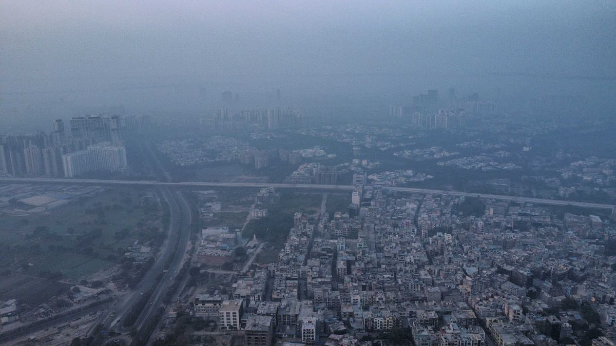 Two days after Diwali, morning ariel view of air pollution in Noida | Suraj Singh Bisht, ThePrint
