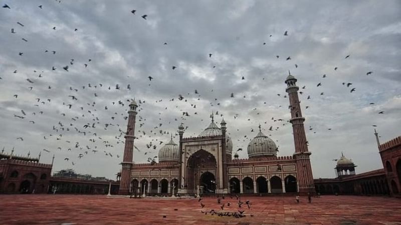 दिल्ली में जामा मस्जिद के ऊपर उड़ता कबूतरों का एक बड़ा झुंड | फोटो: सूरज सिंह बिष्ट/दिप्रिंट
