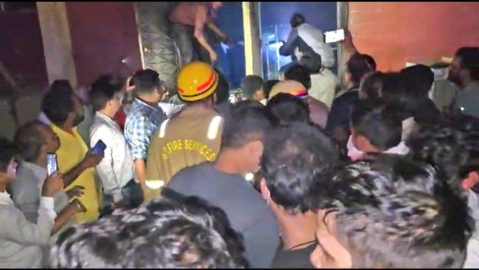 Scenes outside the Special Newborn Care Unit (SNCU) of the state-run Maharani Laxmi Bai Medical College in Uttar Pradesh’s Jhansi Saturday night | By special arrangement