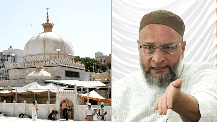 Ajmer Sharif Dargah (left) and AIMIM MP Asaduddin Owaisi (right) | File Photo | ANI/Flickr