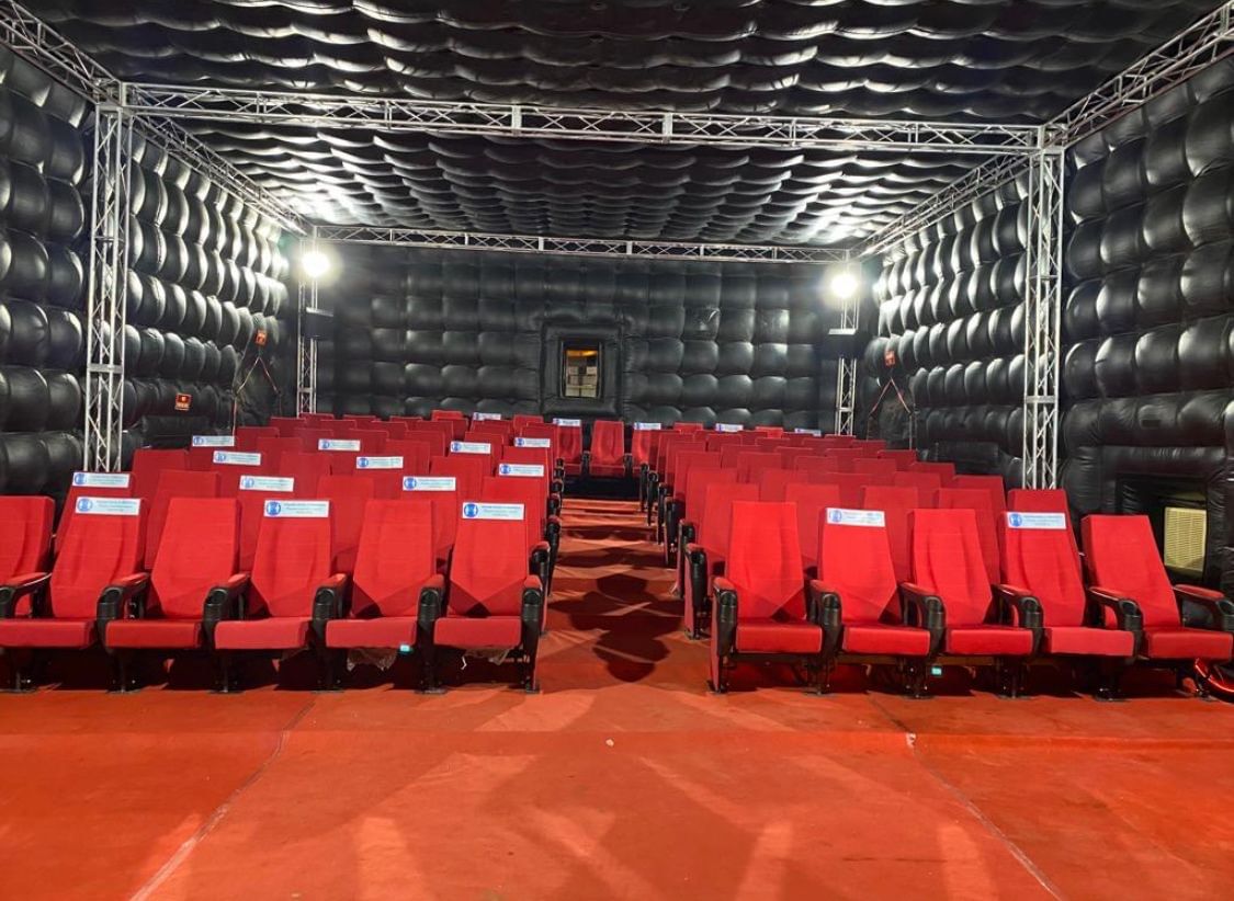 The seats are comfortable and similar to those found in multiplex theatres