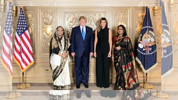 An undated photo of Sheikh Hasina, her daughter Saima Wazed with Donald Trump and his wife Melania | Source: X/Awami League