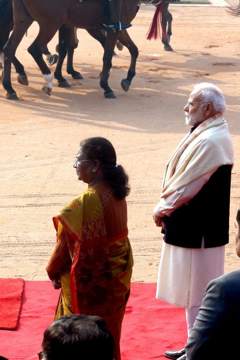 President Murmu and PM Modi wait for the arrival of Dissanayake at Rashtrapati Bhavan | Praveen Jain | ThePrint