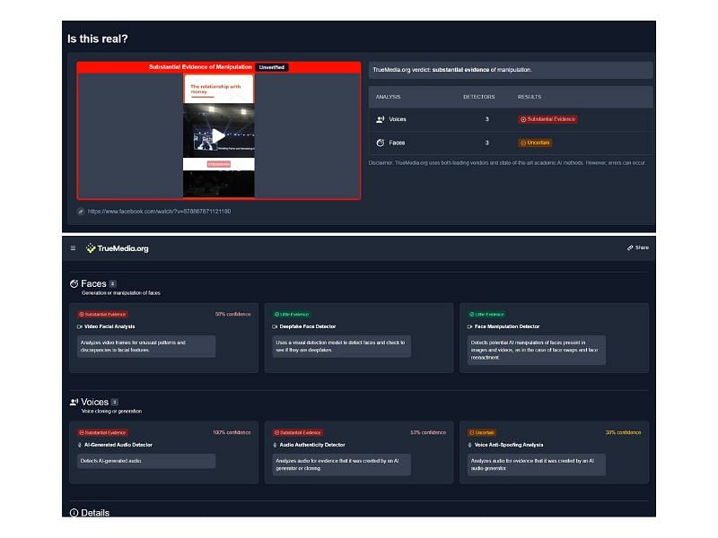 The image shows the results of an analysis by TrueMedia. (Source: TrueMedia.org/Screenshot)