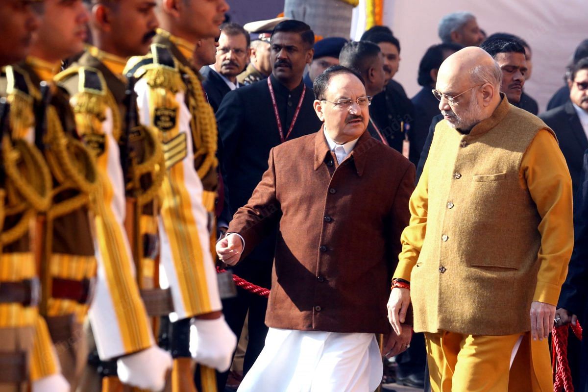 Home Minister Amit Shah and JP Nadda after paying tribute to the martyrs of the Parliament attack on 13 December 2001 | Praveen Jain | ThePrint