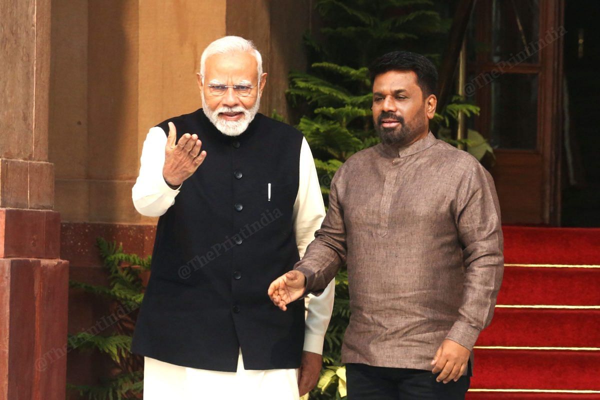 Prime Minister Narendra Modi and Sri Lankan President Anura Kumara Dissanayake before their meeting at Hyderabad House in New Delhi | Praveen Jain | ThePrint