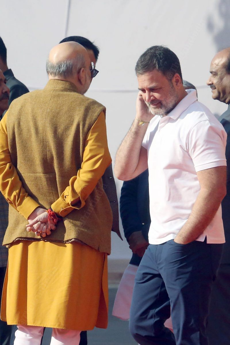 Home Minister Amit Shah and Leader of Opposition Rahul Gandhi at the Old Parliament House | Praveen Jain | ThePrint