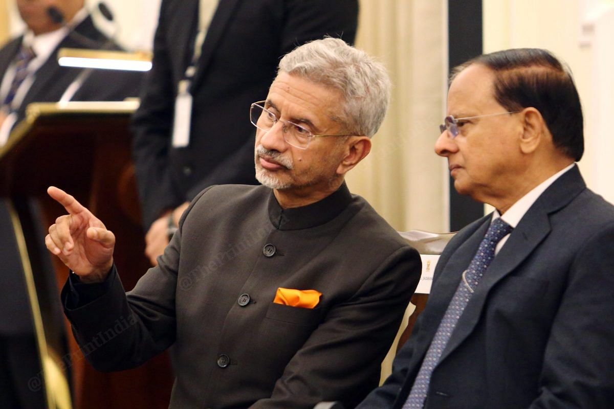 Jaishankar with Principal Secretary to PM, P.K. Mishra, at the press meet | Praveen Jain | ThePrint