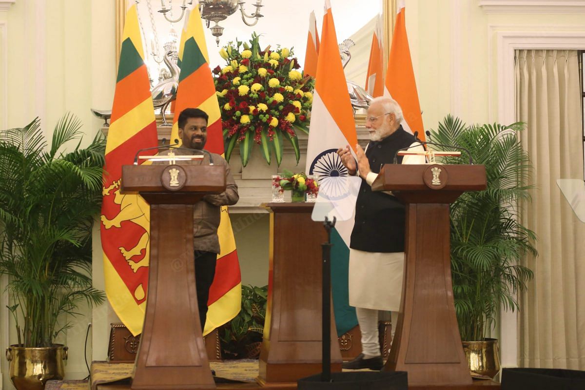 Modi with Dissanayake during the press meet at Hyderabad house | Praveen Jain | ThePrint