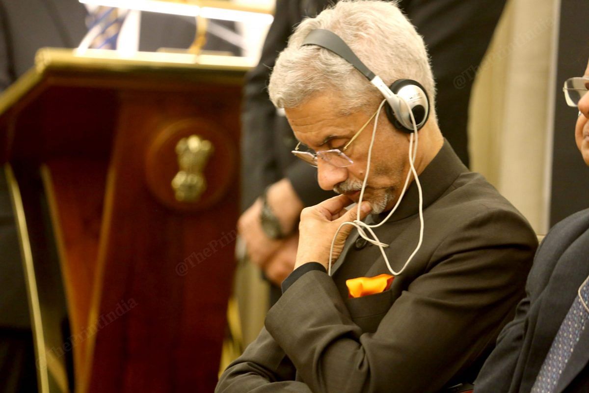 External Affairs Minister Jaishankar listening to the Dissanayake's speech during the press meet | Praveen Jain | ThePrint