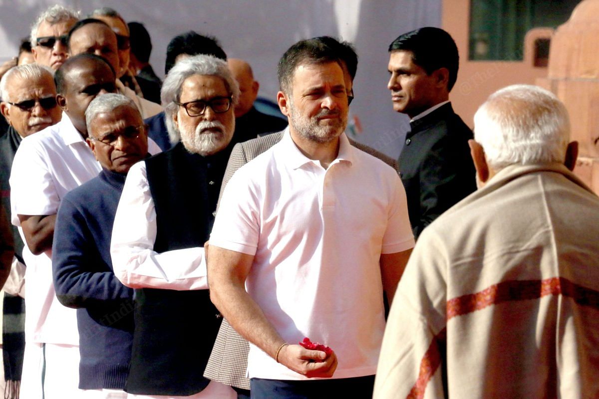 Leader of Opposition Rahul Gandhi standing in a queue to pay homage to martyrs of the Parliament attack that occurred on 13 December 2001 | Praveen Jain | ThePrint