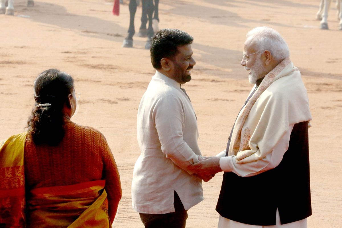 President Droupadi Murmu and Prime Minister Narendra Modi welcome Dissanayake during the ceremonial reception at Rashtrapati Bhavan | Praveen Jain | ThePrint