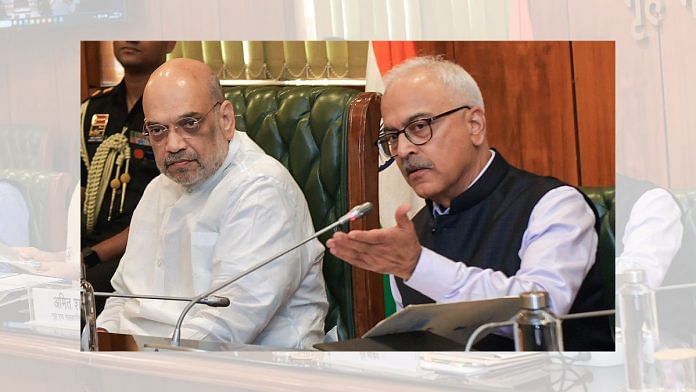 A file photo of Union Home Minister Amit Shah and former home secretary Ajay Kumar Bhalla at a high-level meeting in New Delhi. | ANI