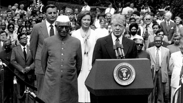 File photo of US President Jimmy Carter and Indian PM Morarji Desai during latter's state visit to the US in June 1978 | flickr @US Embassy New Delhi