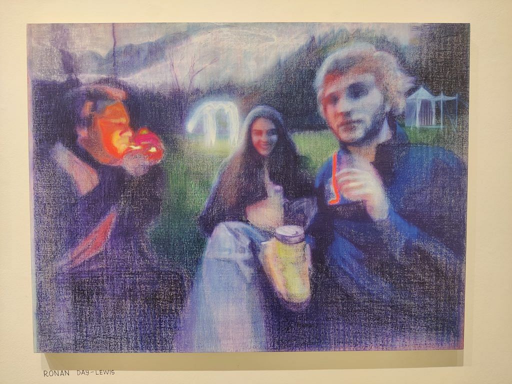  Ronan Day-Lewis’s work blends ghostly figures with a blurred aesthetic, suggesting the fusion of the earthly and supernatural realms. | Photo: Sakshi Mehra | ThePrint