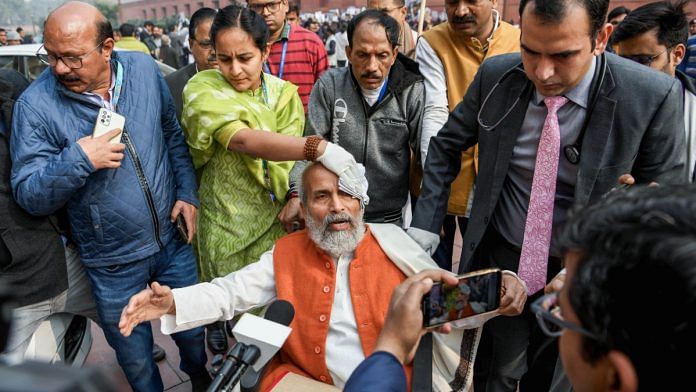 BJP MP Pratap Chandra Sarangi talking to media on Parliament premises, Thursday | ANI