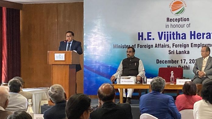 Vijitha Herath speaking at the India foundation event | Keshav Padmanabhan | ThePrint