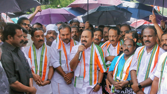 File photo of Leader of Opposition of Kerala Assembly and Congress leader V D Satheesan (centre) at a protest | ANI