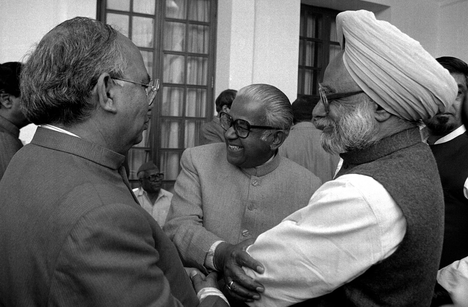 Prime Minister Manmohan Singh with Law Minister HR Bhardwaj and Cabinet Minister P. Shiv Shankar Photo: Praveen Jain