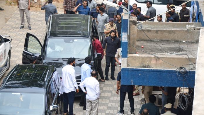 Actor Allu Arjun arrive at the Chikkadpally police station for questioning as part of an ongoing probe into the stampede during the screening of his movie 'Pushpa-2', in Hyderabad, Tuesday, Dec. 24, 2024 | PTI