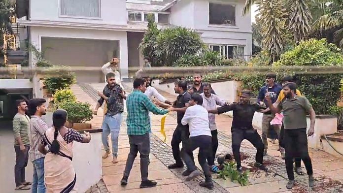 A group of protestors at the residence of Telugu actor Allu Arjun, in Hyderabad, Telangana, Sunday, Dec. 22, 2024 | PTI