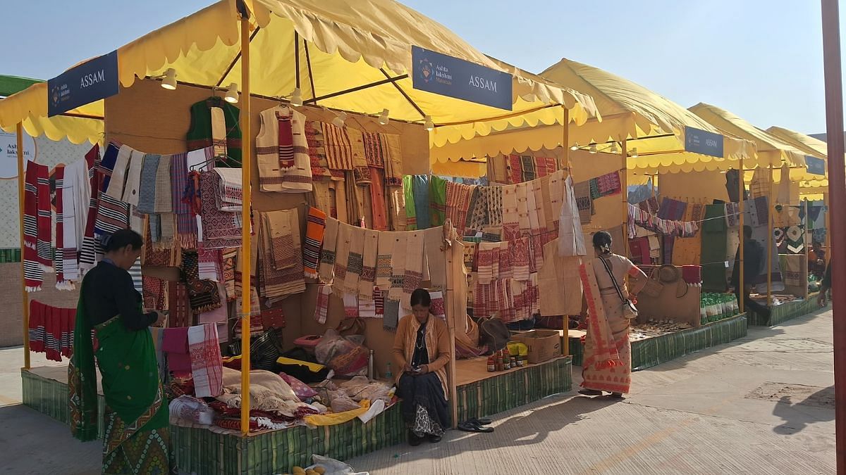 Assam stall with Assamese handlooms like shawl, jacket and mekhela sador | Photo: Sonika Kumar, ThePrint