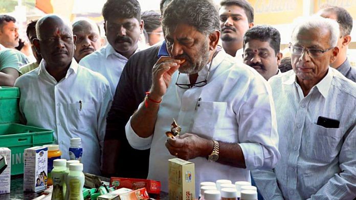 A file photo of Karnataka Deputy CM DK Shivakumar visiting a Nandini Milk parlour in Hassan. | ANI