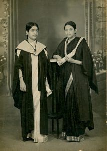 Professor Rajeswari Chatterjee (left), MSc Convocation at Mysore University, 1943