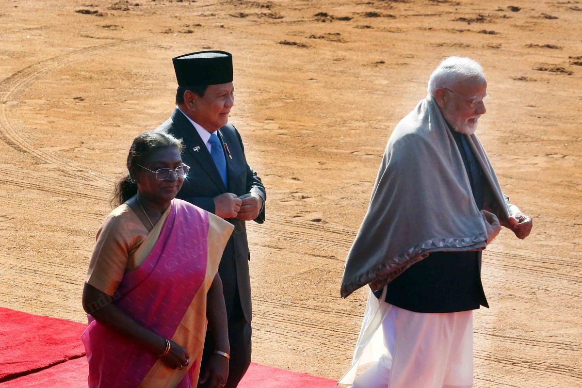The three leaders walk the red carpet in the Rashtrapati Bhawan forecourt | Praveen Jain | ThePrint