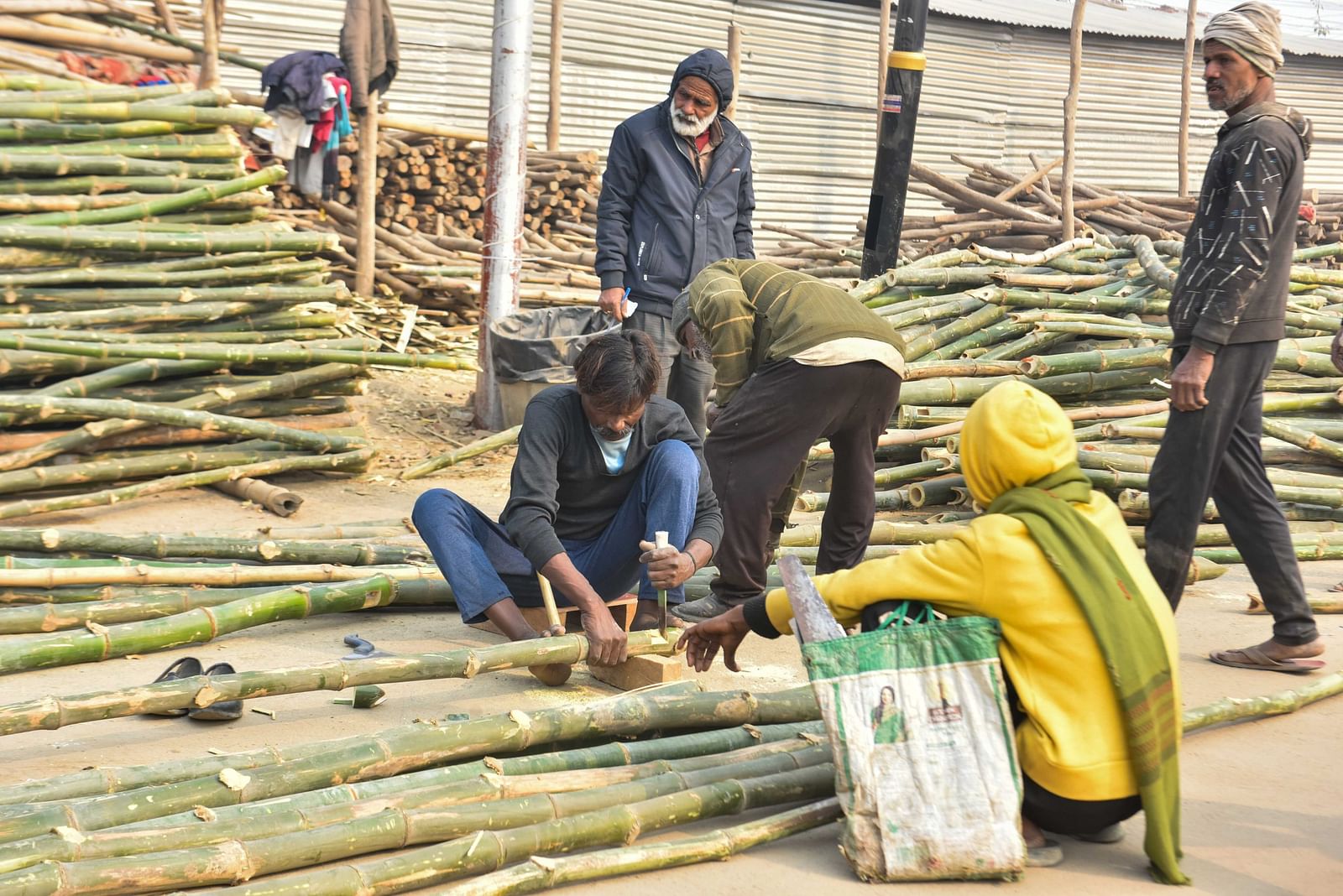 महाकुंभ स्थल पर मज़दूर | फोटो: सूरज सिंह बिष्ट/दिप्रिंट