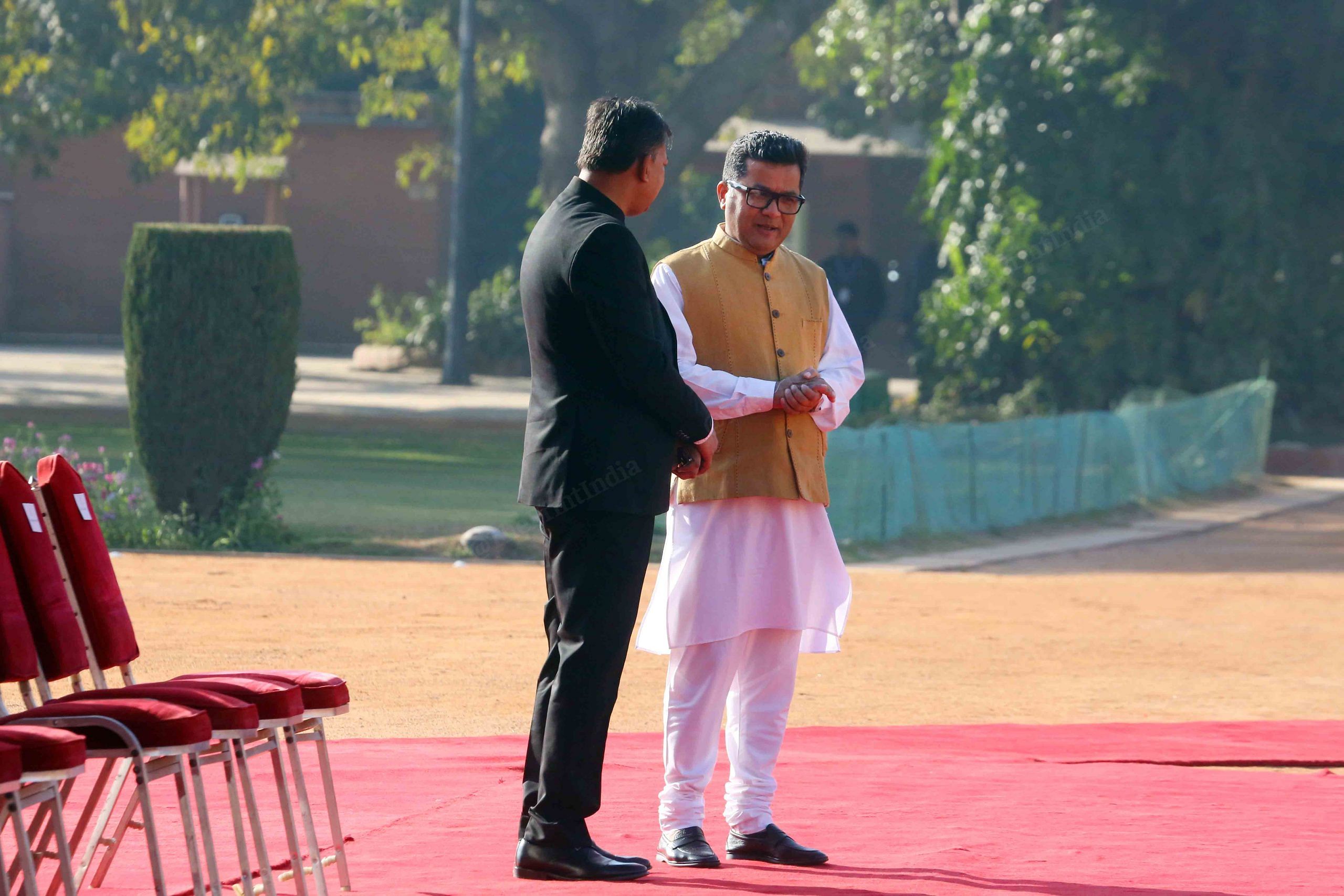 MoS External Affairs Pabitra Margherita with MEA official Anshuman Gaur at Rashtrapati Bhawan | Praveen Jain | ThePrint