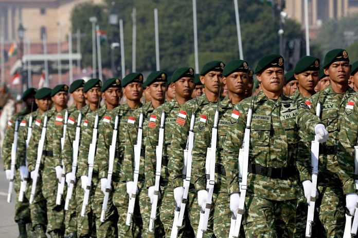 Indonesian Army soldiers during a rehearsal for the upcoming Indian Republic Day parade in New Delhi | Photo: Suraj Singh Bisht | ThePrint