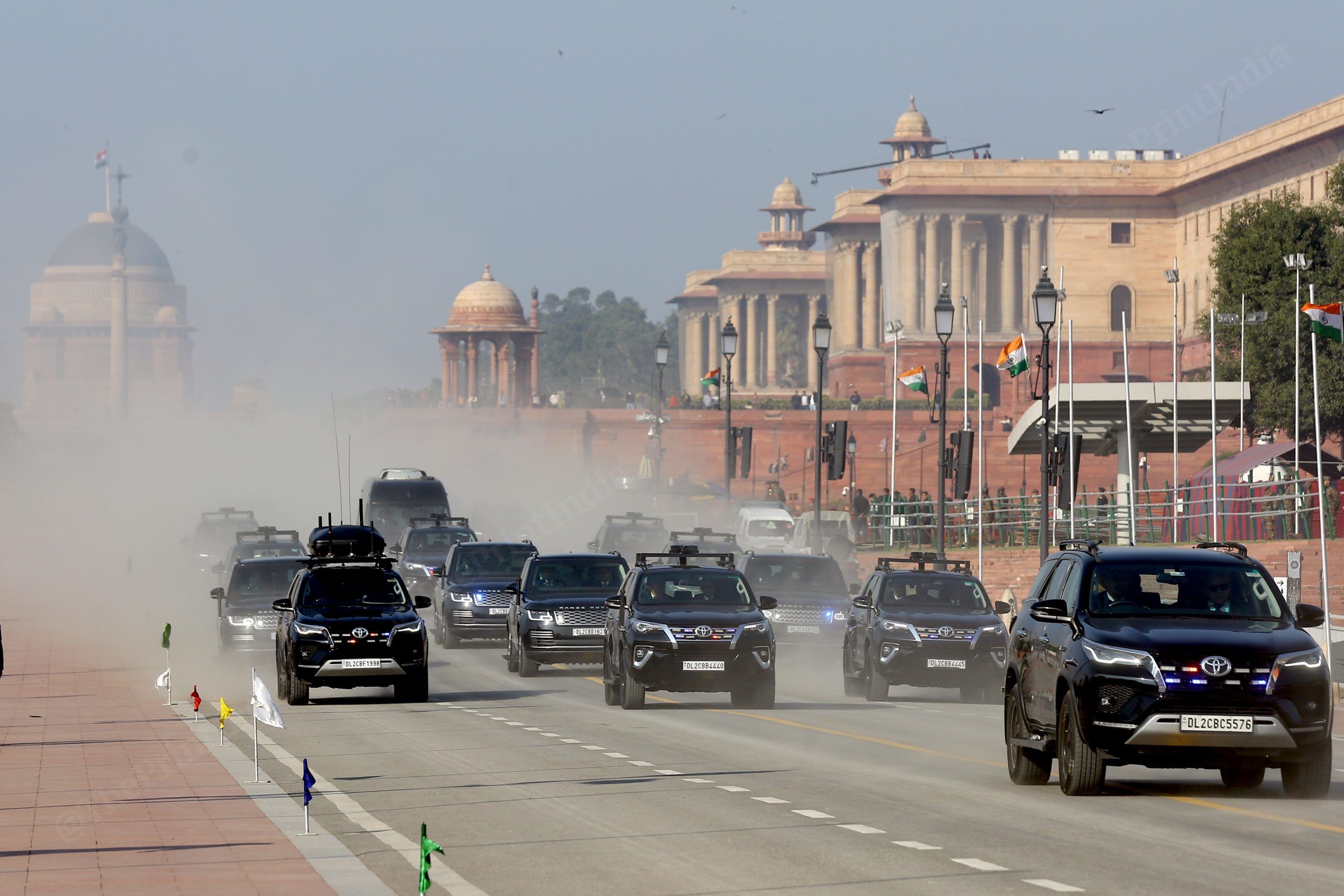 The Prime Minister's convoy on Kartavya Path during rehearsals | Photo: Suraj Singh Bisht | ThePrint