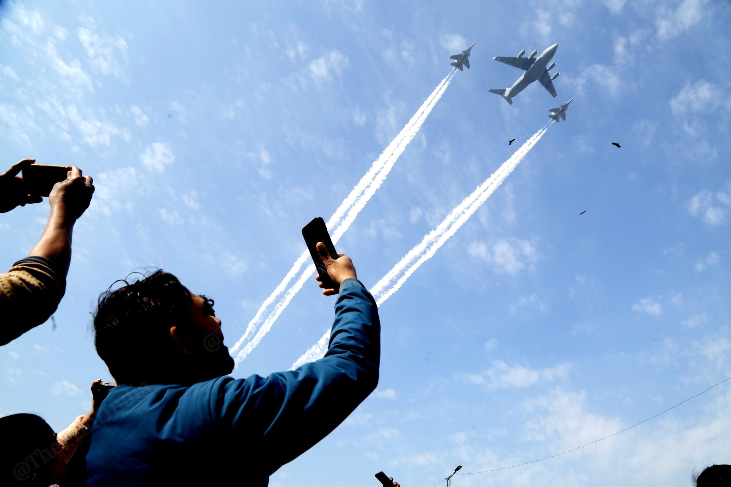 People enjoy the fly-past rehearsal. | Photo: Suraj Singh Bisht | ThePrint