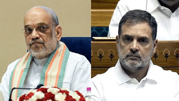 Union Home Minister and BJP leader Amit Shah (L) and Congress leader and Leader of Opposition in Lok Sabha Rahul Gandhi (R) | File Photo | ANI