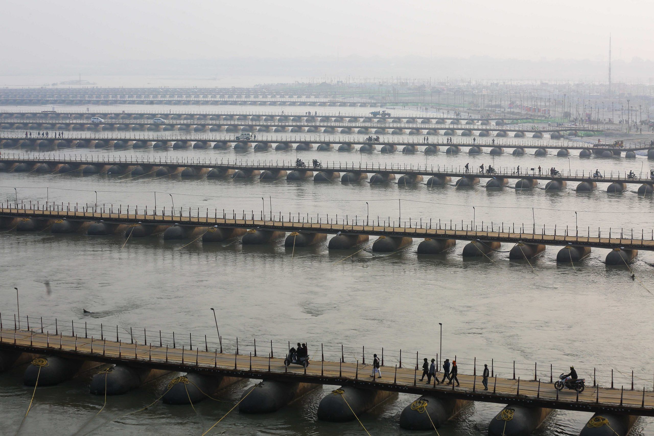 The pontoon bridges at the newly established Kumbh district | Suraj Singh Bisht | ThePrint