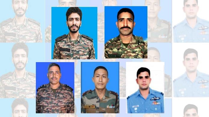 Top left-right: Major Manjit, late Naik Dilwar Khan; bottom left-right: Subedar Ram Mohan, Assistant Commandant Eshenthung Kikon, and Flight Lieutenant Aman Singh Hans | Ministry of Defence