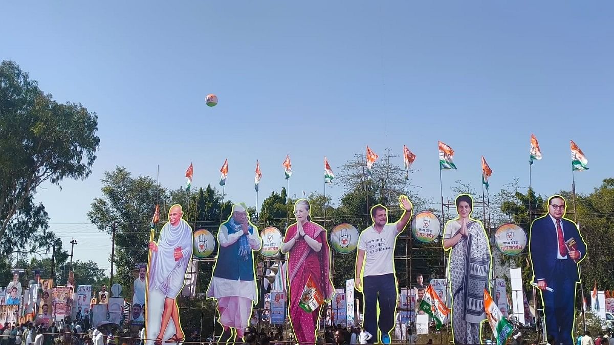 Cutouts of Congress leaders at Mhow rally | Sourav Roy Burman | ThePrint